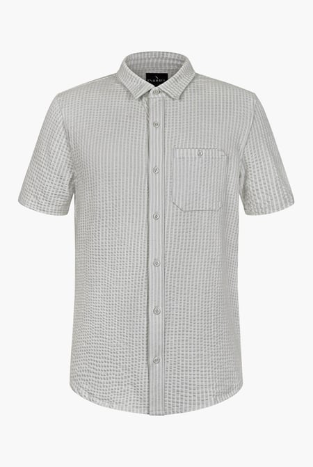 Grey Jersey Seersucker Stripe Short Sleeve Shirt