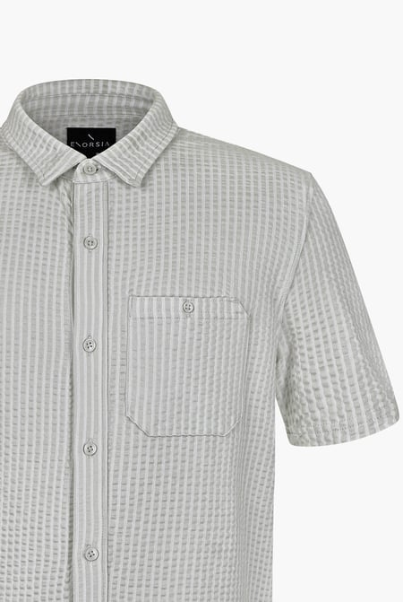 light Gray Jersey Seersucker Stripe Short Sleeve Shirt