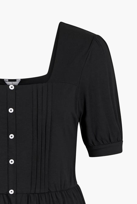 Black Puff Sleeves Square Neck Jersey Tops