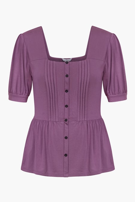 Black Puff Sleeves Square Neck Jersey Tops