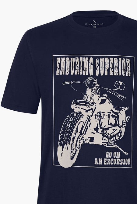 Men's Navy Biker Graphic Printed T-Shirt