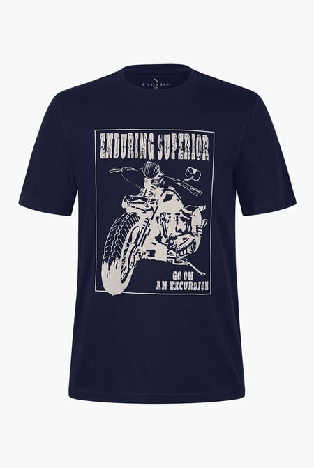 Men's Navy Biker Graphic Printed T-Shirt