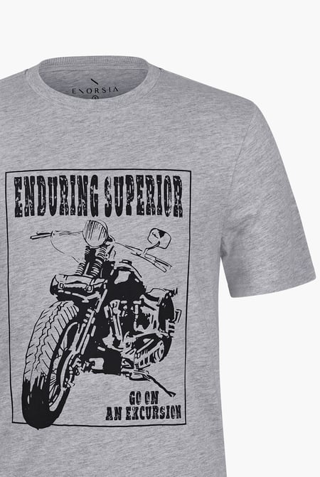 Men's Grey Biker Graphic Printed T-Shirt