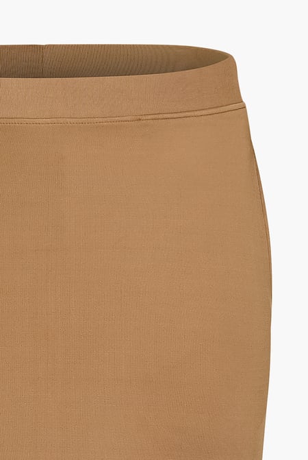 Brown Detailed Stitched Jersey Comfort Fit Skirt