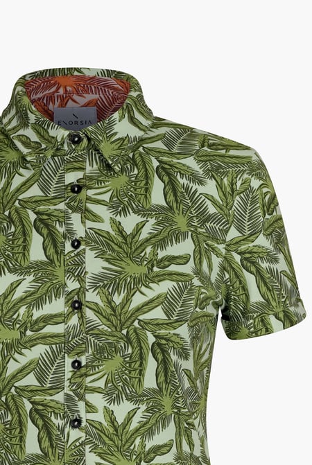 Green Leaf Printed Semi Crop Shirts
