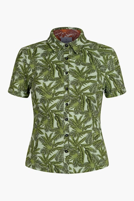 Green Leaf Printed Semi Crop Shirts