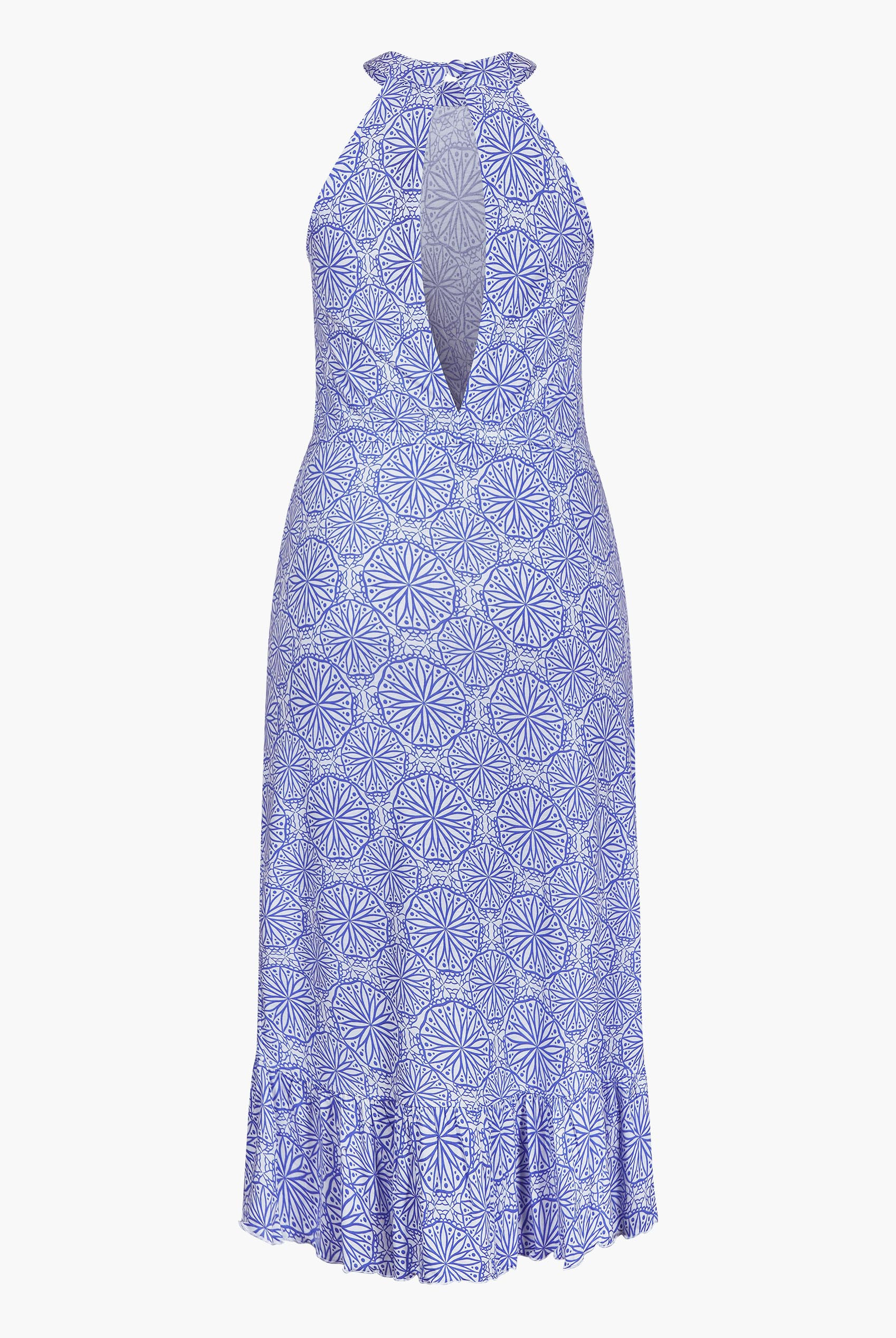 Tiles Print Halter Neck Midi Jersey Dress