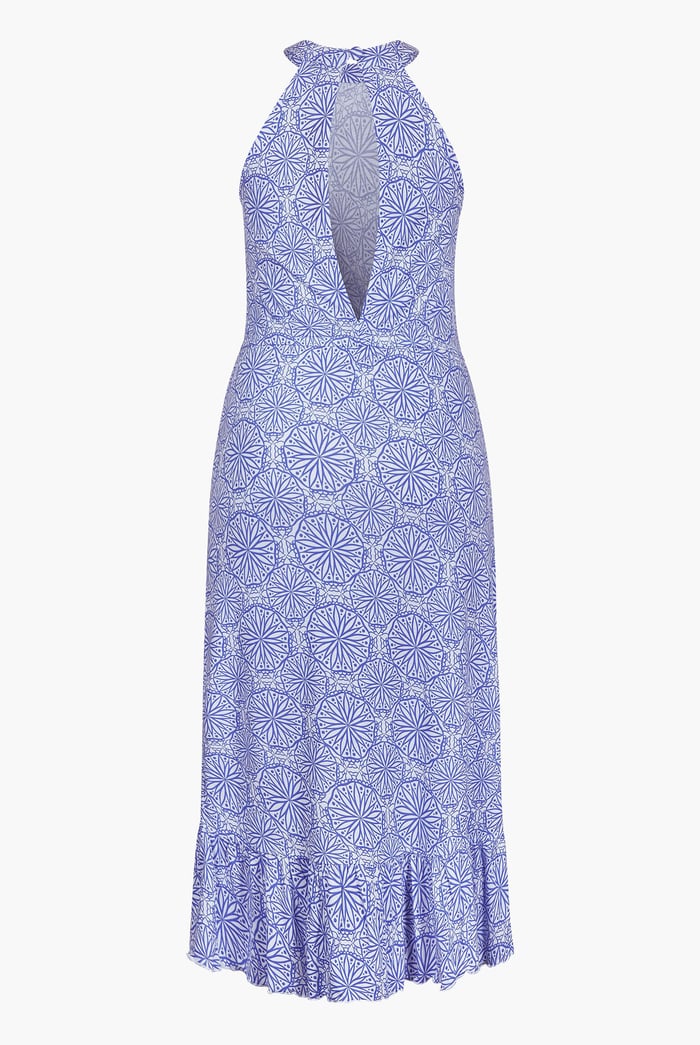Tiles Print Halter Neck Midi Jersey Dress