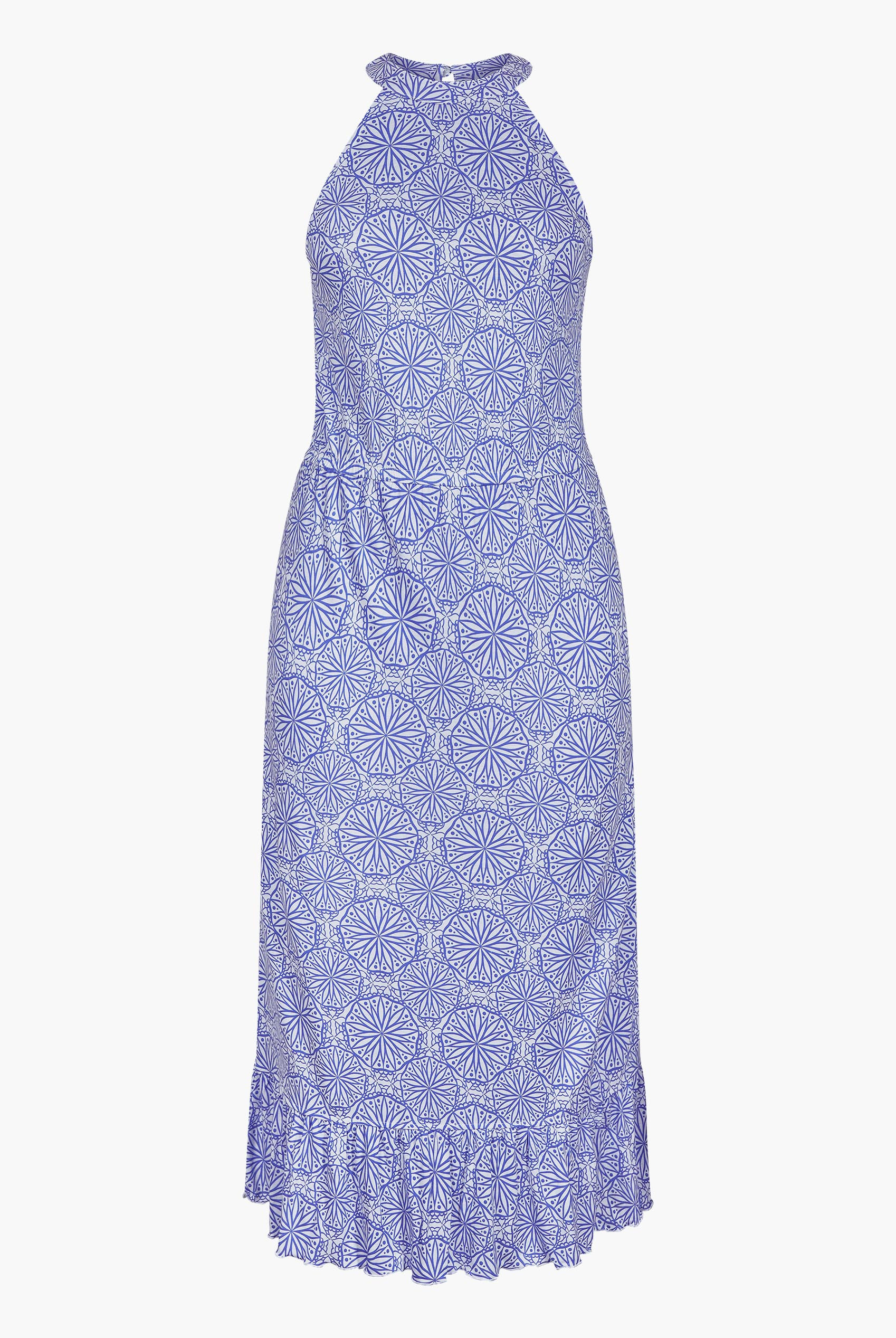 Tiles Print Halter Neck Midi Jersey Dress