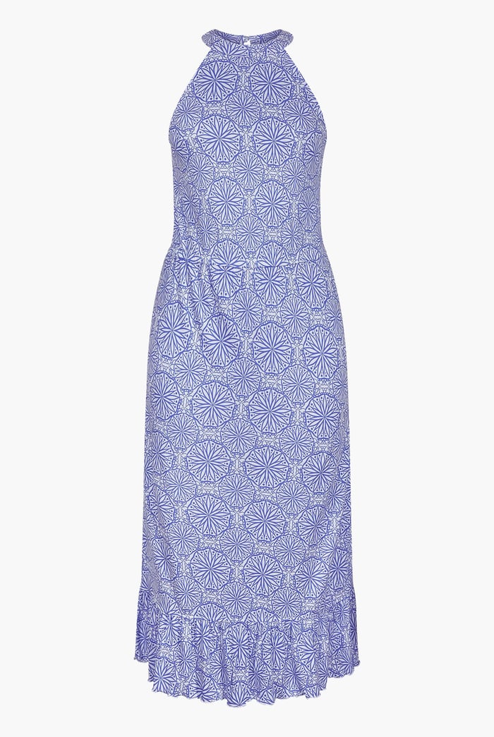 Tiles Print Halter Neck Midi Jersey Dress