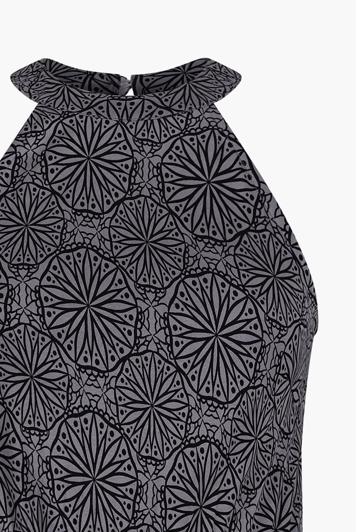 Tiles Print Halter Neck Midi Jersey Dress