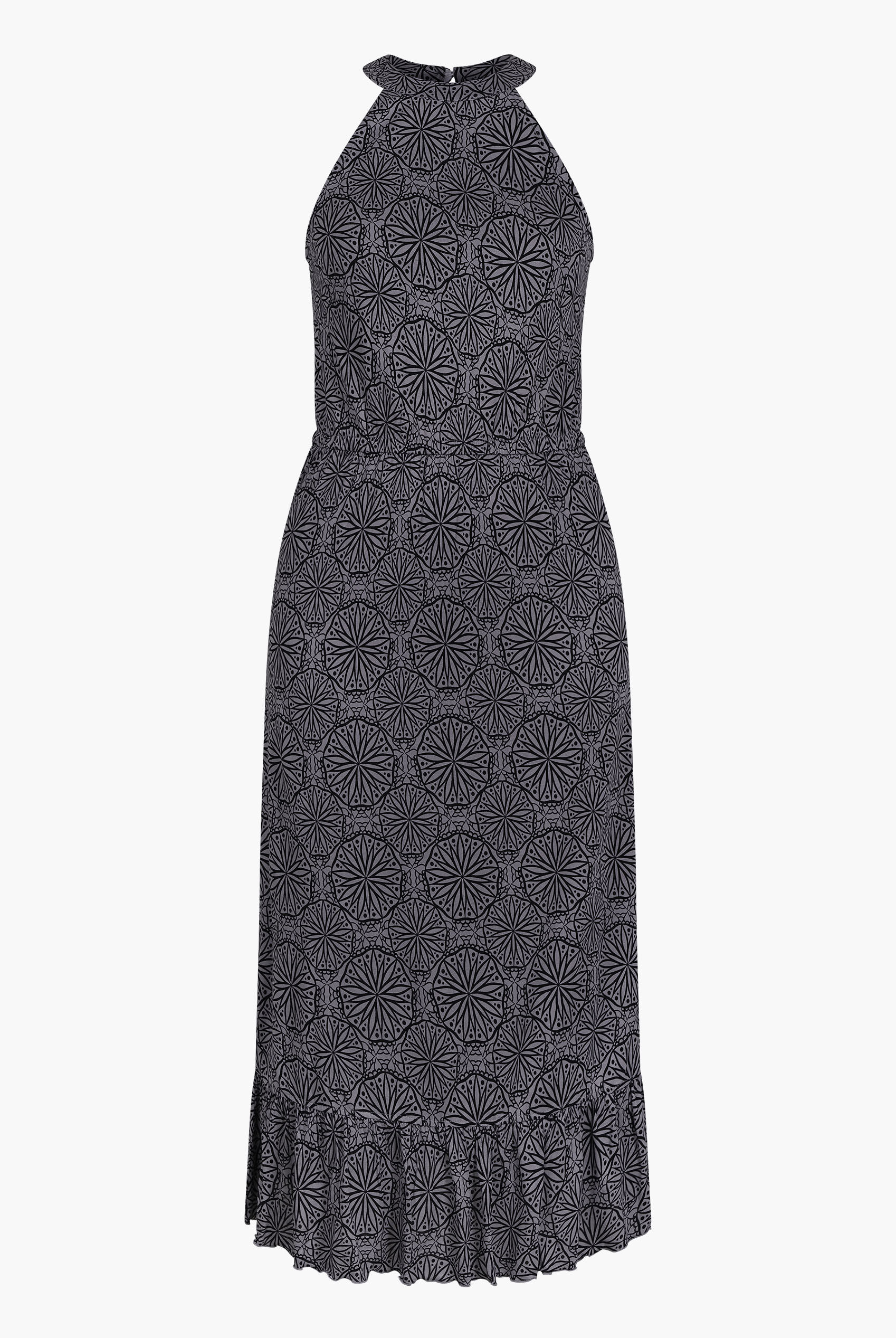 Tiles Print Halter Neck Midi Jersey Dress