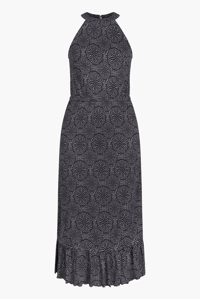 Tiles Print Halter Neck Midi Jersey Dress
