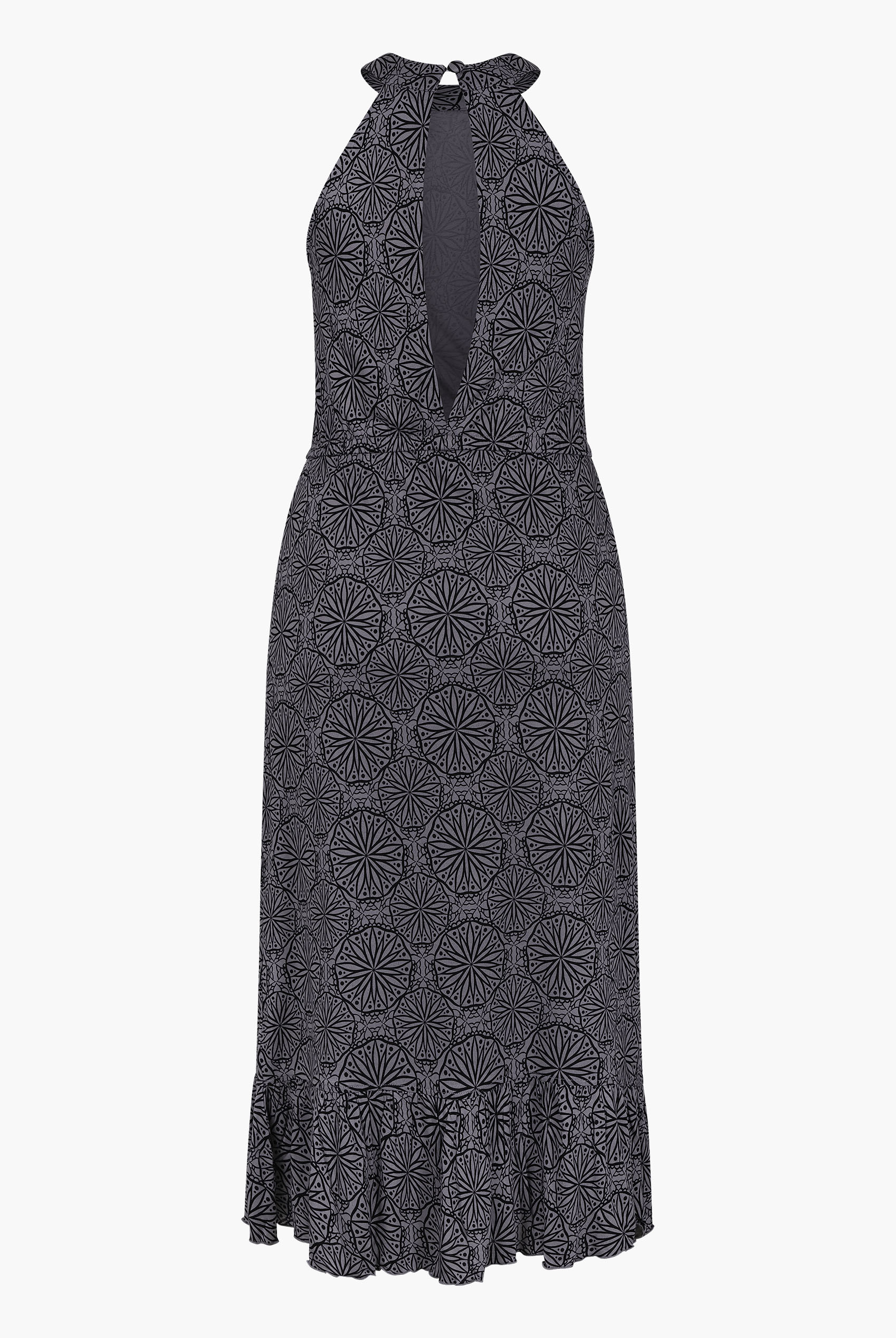 Tiles Print Halter Neck Midi Jersey Dress