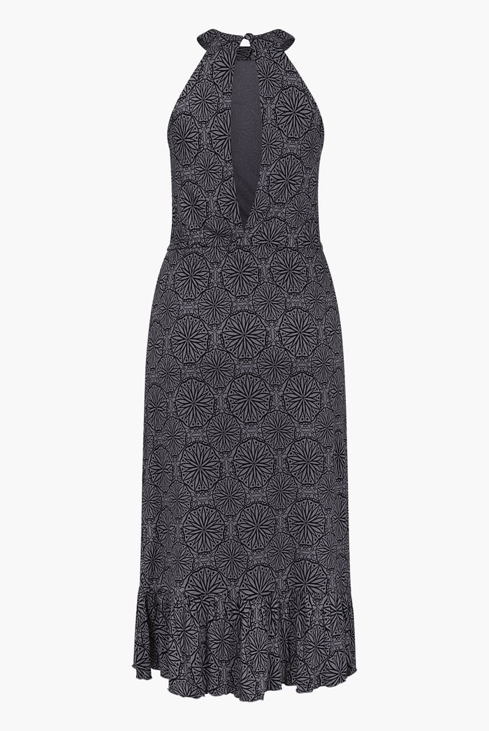 Tiles Print Halter Neck Midi Jersey Dress