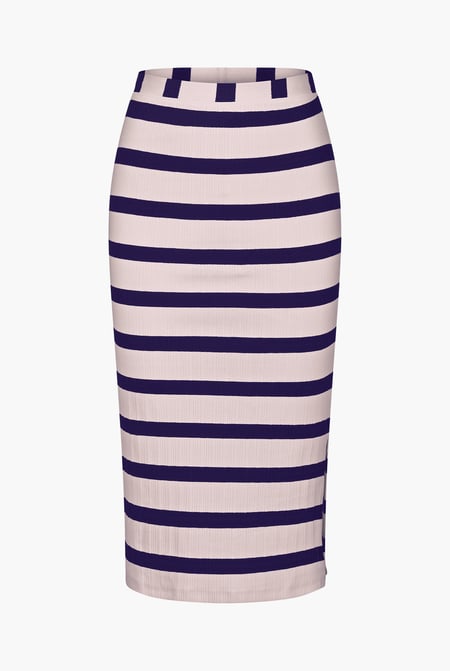 Black Side Slit Striped Ribbed Jersey Skirt