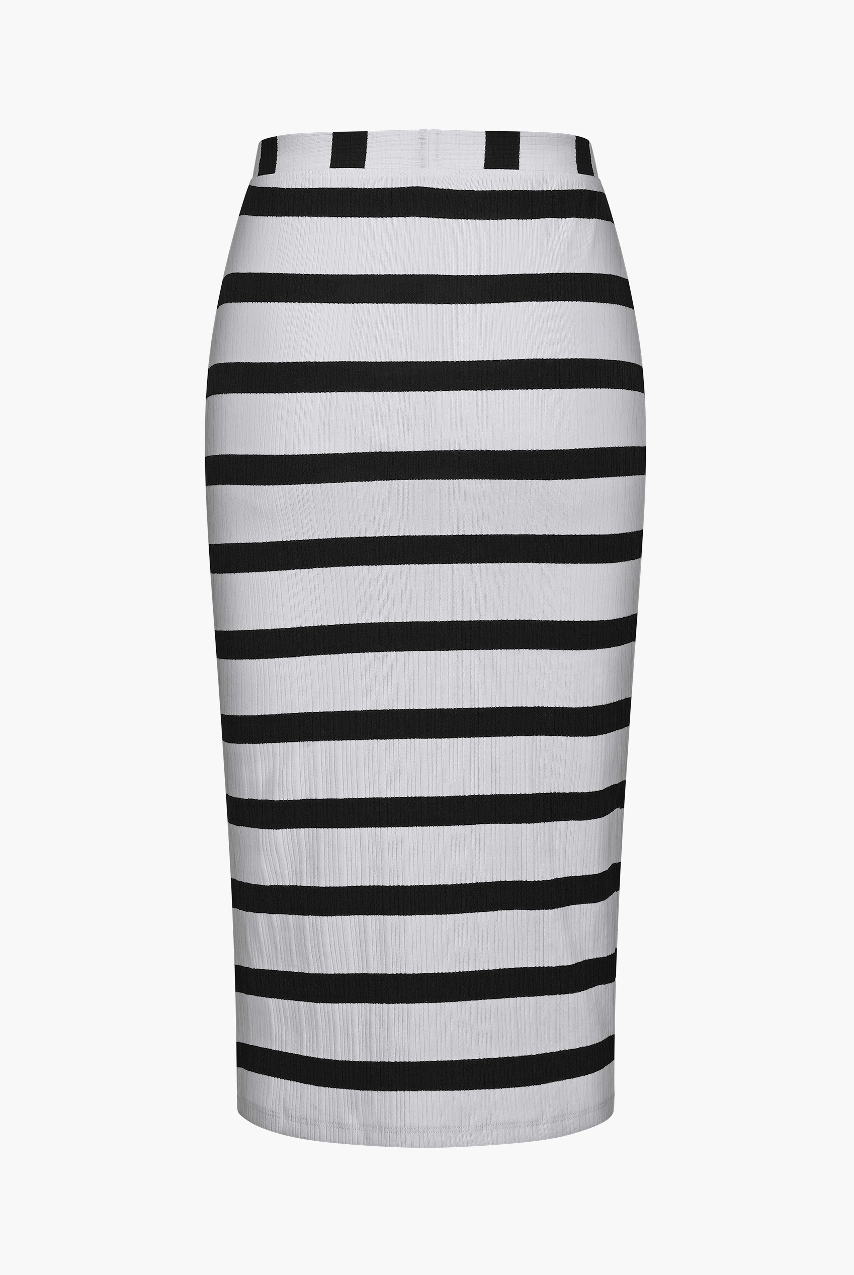 Side Slit Striped Ribbed Jersey Skirt