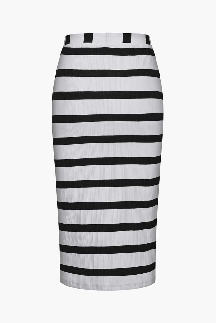 Side Slit Striped Ribbed Jersey Skirt