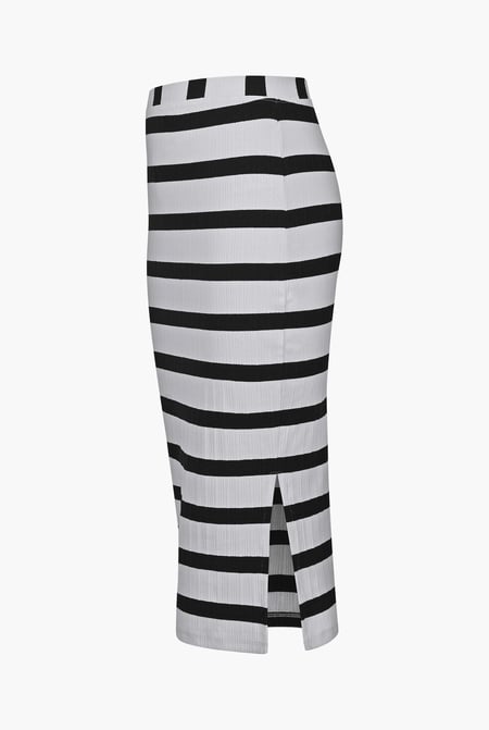 Black Side Slit Striped Ribbed Jersey Skirt