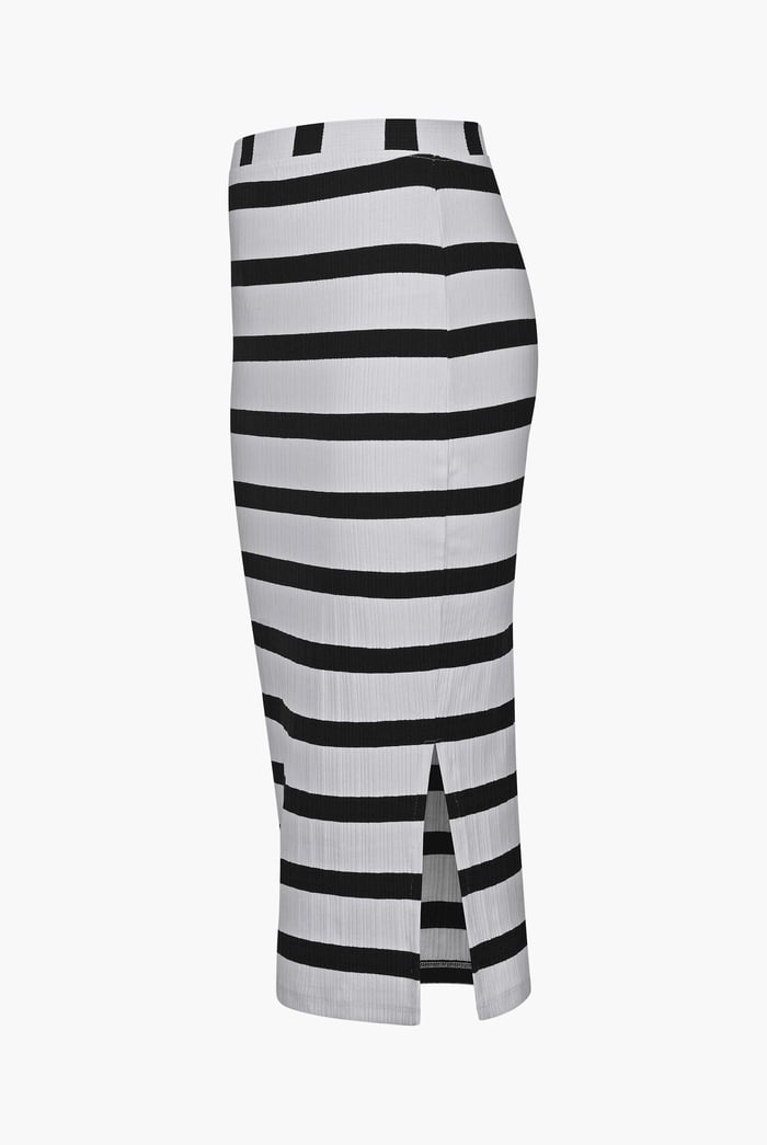 Side Slit Striped Ribbed Jersey Skirt