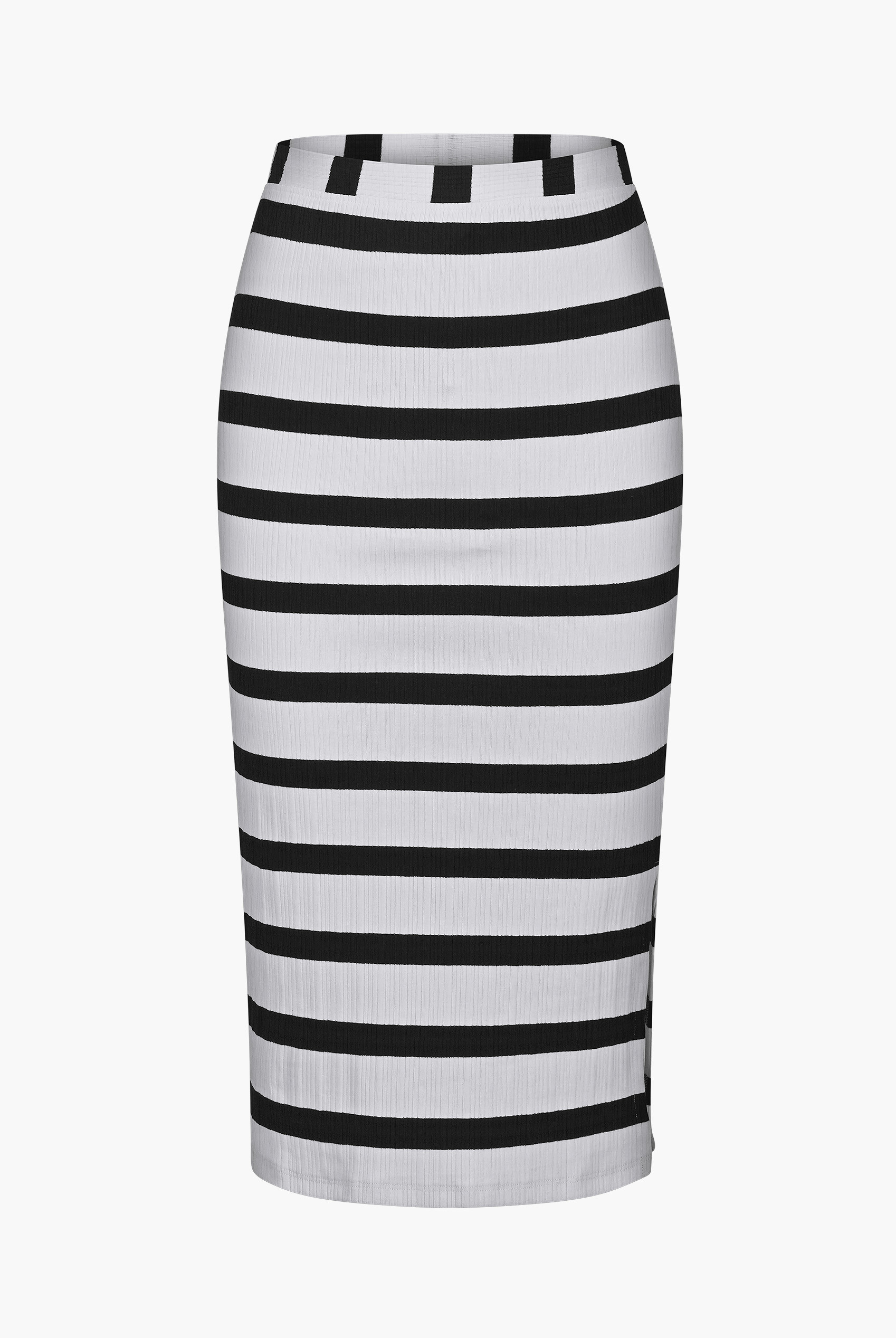 Side Slit Striped Ribbed Jersey Skirt