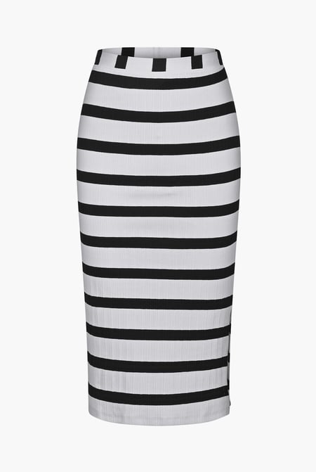 Black Side Slit Striped Ribbed Jersey Skirt
