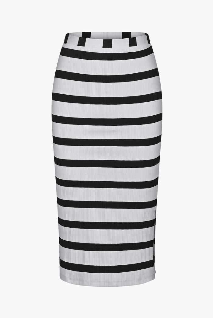 Side Slit Striped Ribbed Jersey Skirt
