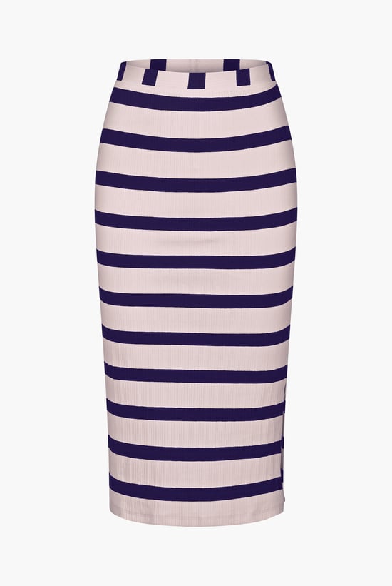Side Slit Striped Ribbed Jersey Skirt