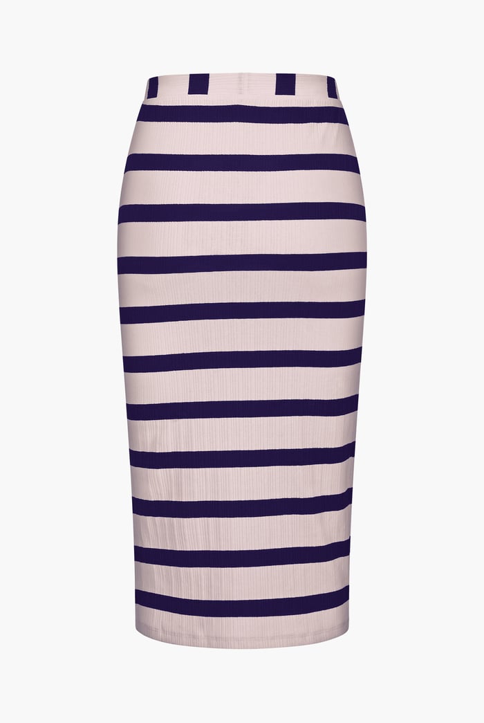Side Slit Striped Ribbed Jersey Skirt