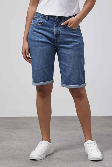 Mid Blue Essential Knee Length Shorts