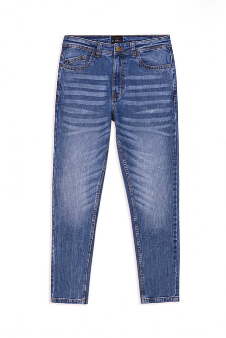 Mens Mid Blue Cotton Blend Slim Fit Jeans