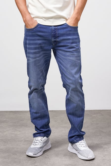 Mens Mid Blue Cotton Blend Slim Fit Jeans