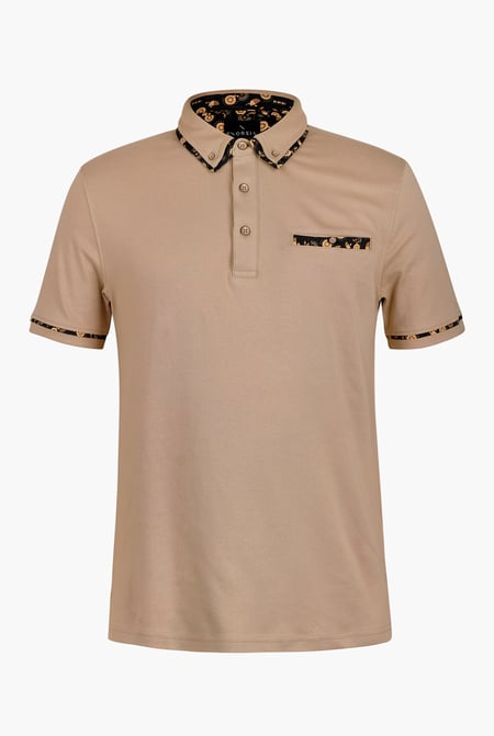 Beige Contrast Double layer collar  Short Sleeves Polo Shirt