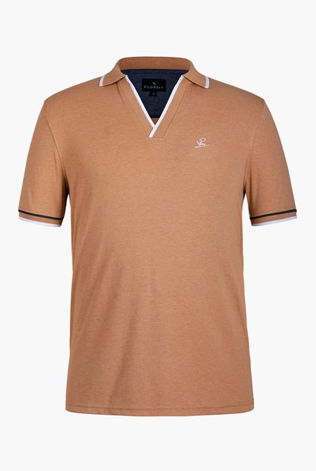 Beige V-Neck Classic Polo Shirt