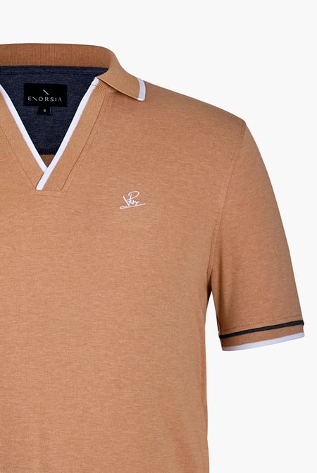 Beige V-Neck Classic Polo Shirt