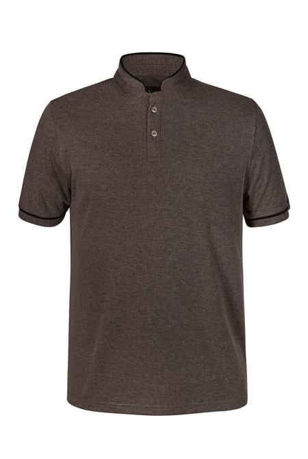 Brown Band Collar Interlock Polo Shirt