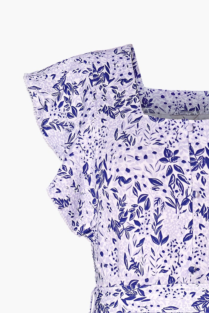 Square Neck Tie Waist Jersey Dress With Frill Sleeve Detail