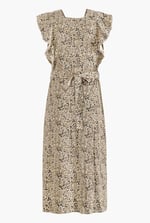 Square Neck Tie Waist Jersey Dress With Frill Sleeve Detail