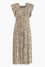 Square Neck Tie Waist Jersey Dress With Frill Sleeve Detail