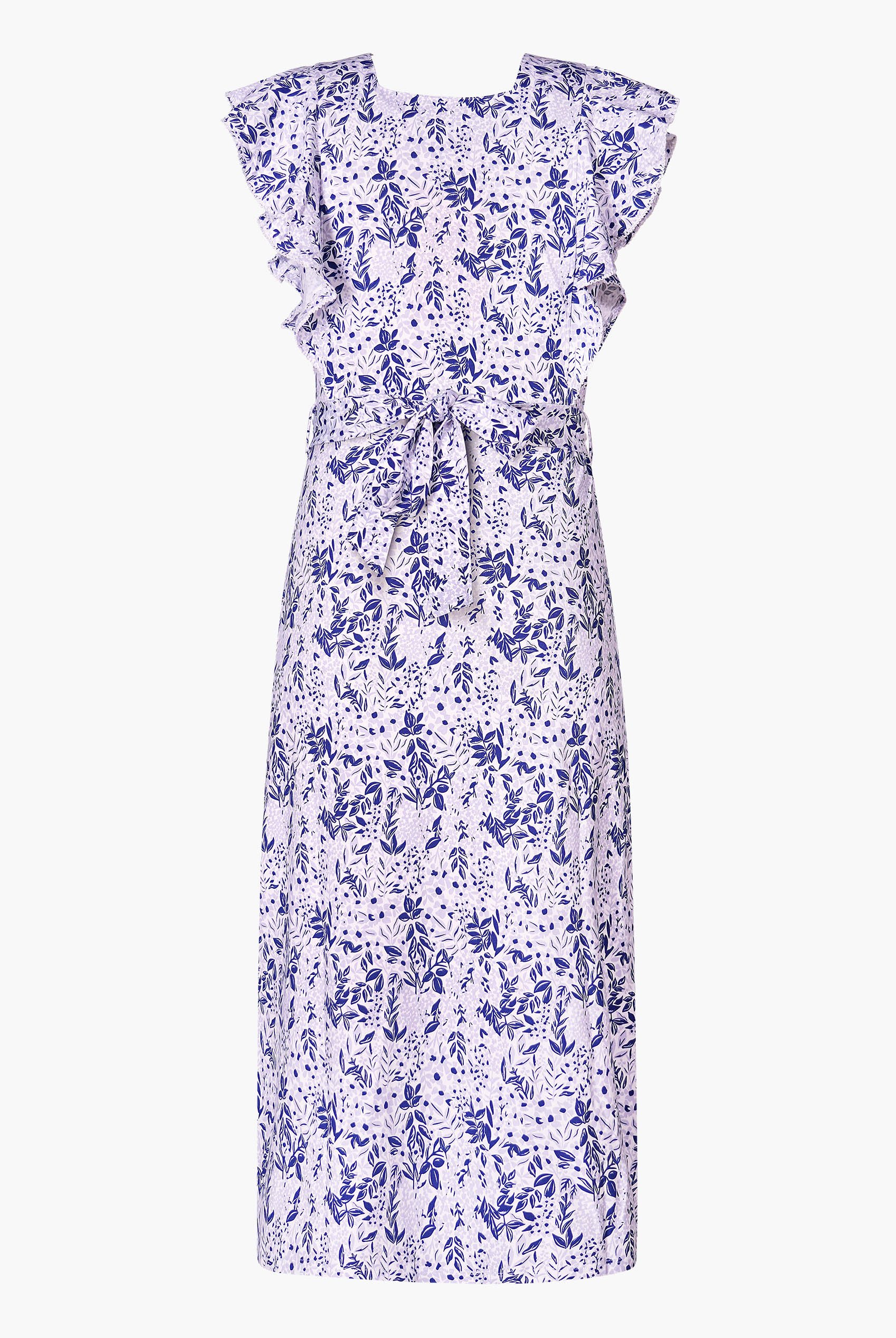 Square Neck Tie Waist Jersey Dress With Frill Sleeve Detail