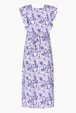 Square Neck Tie Waist Jersey Dress With Frill Sleeve Detail