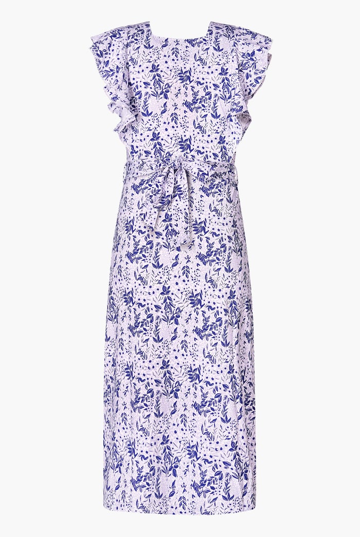 Square Neck Tie Waist Jersey Dress With Frill Sleeve Detail