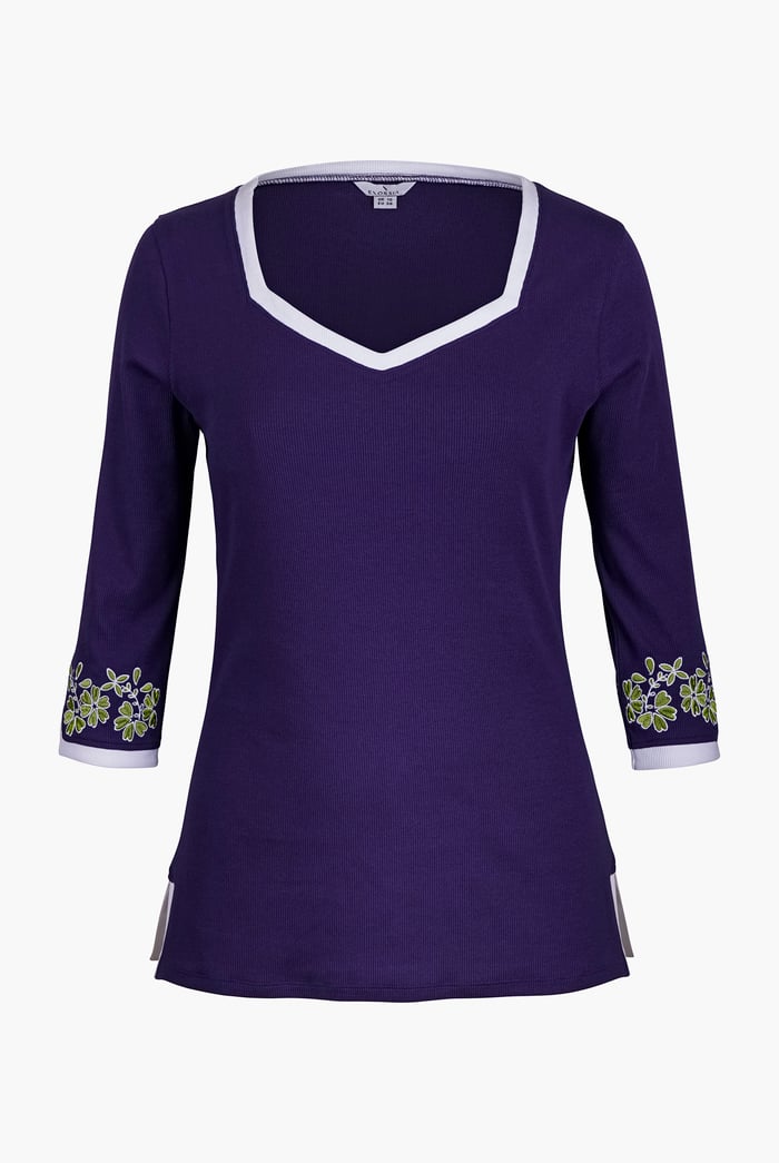 Sweetheart Neck  Embroidered Long Sleeves Tops