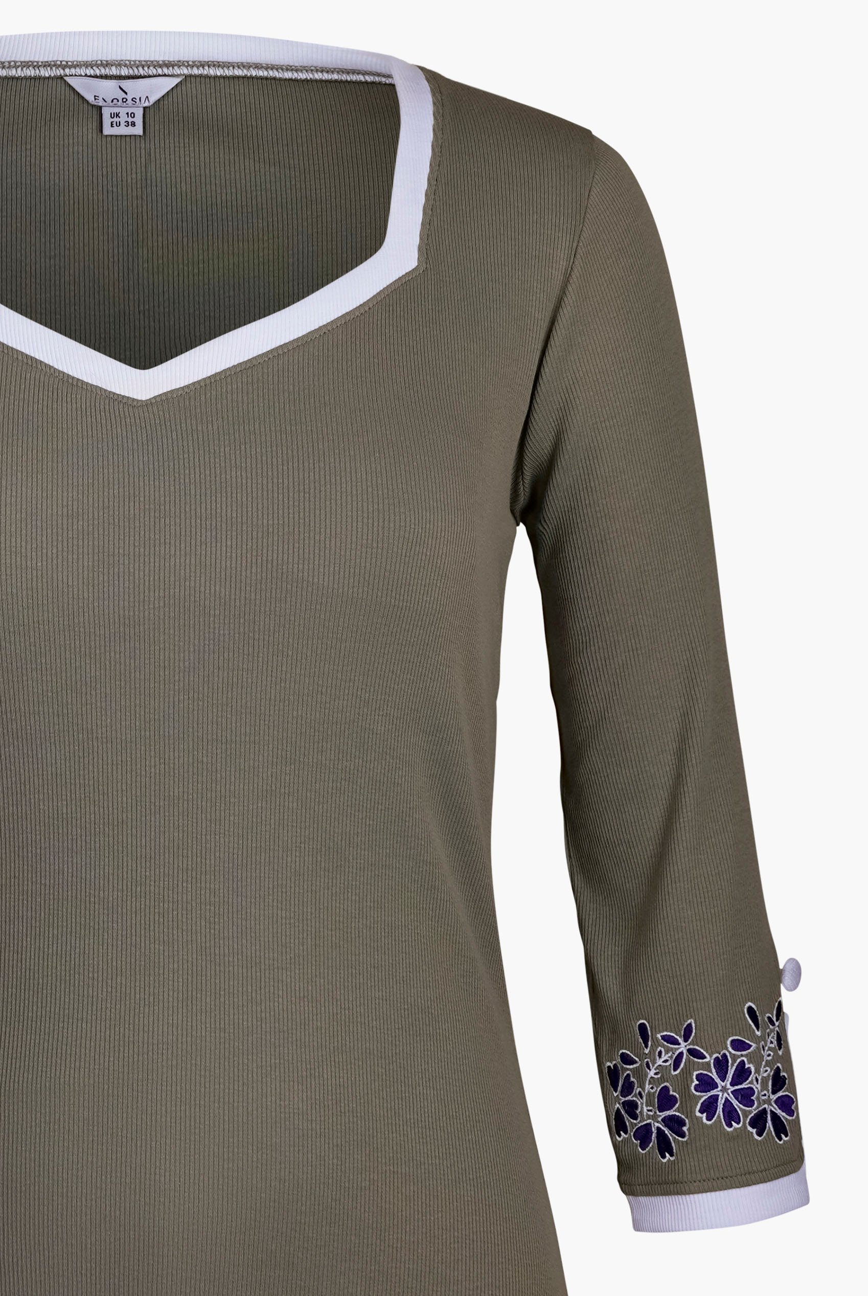 Sweetheart Neck  Embroidered Long Sleeves Tops