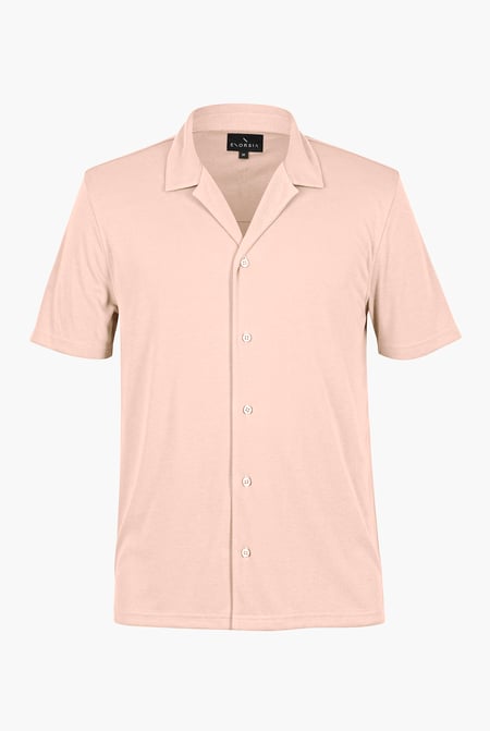Mens Pink Revere Collar Short Sleeve Jersey Shirt