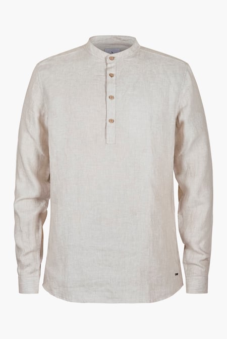 Grey Band Collar Linen Shirt