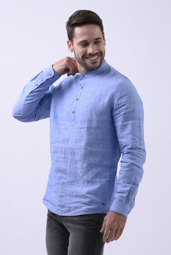 Band Collar Linen Shirt