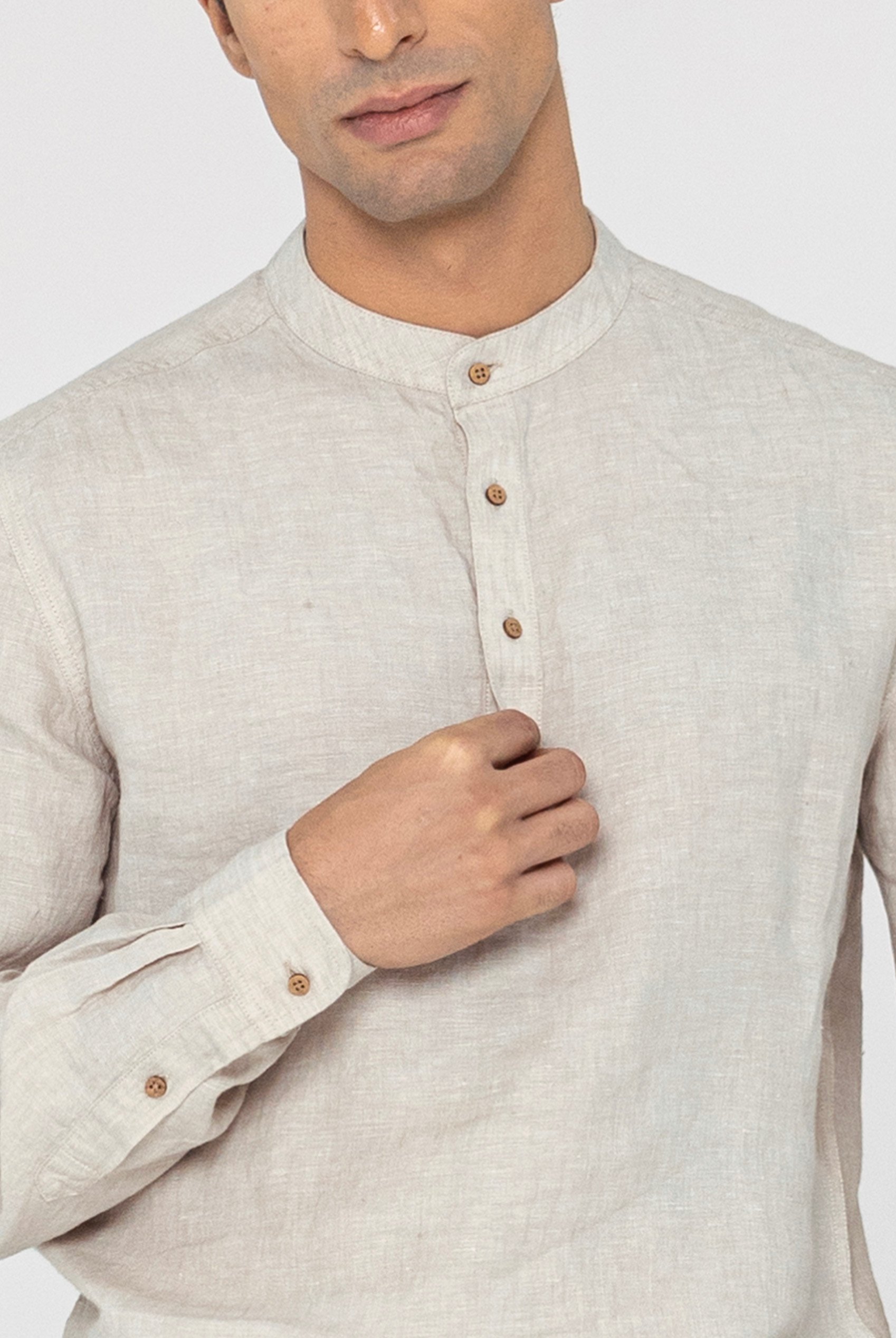Band Collar Linen Shirt