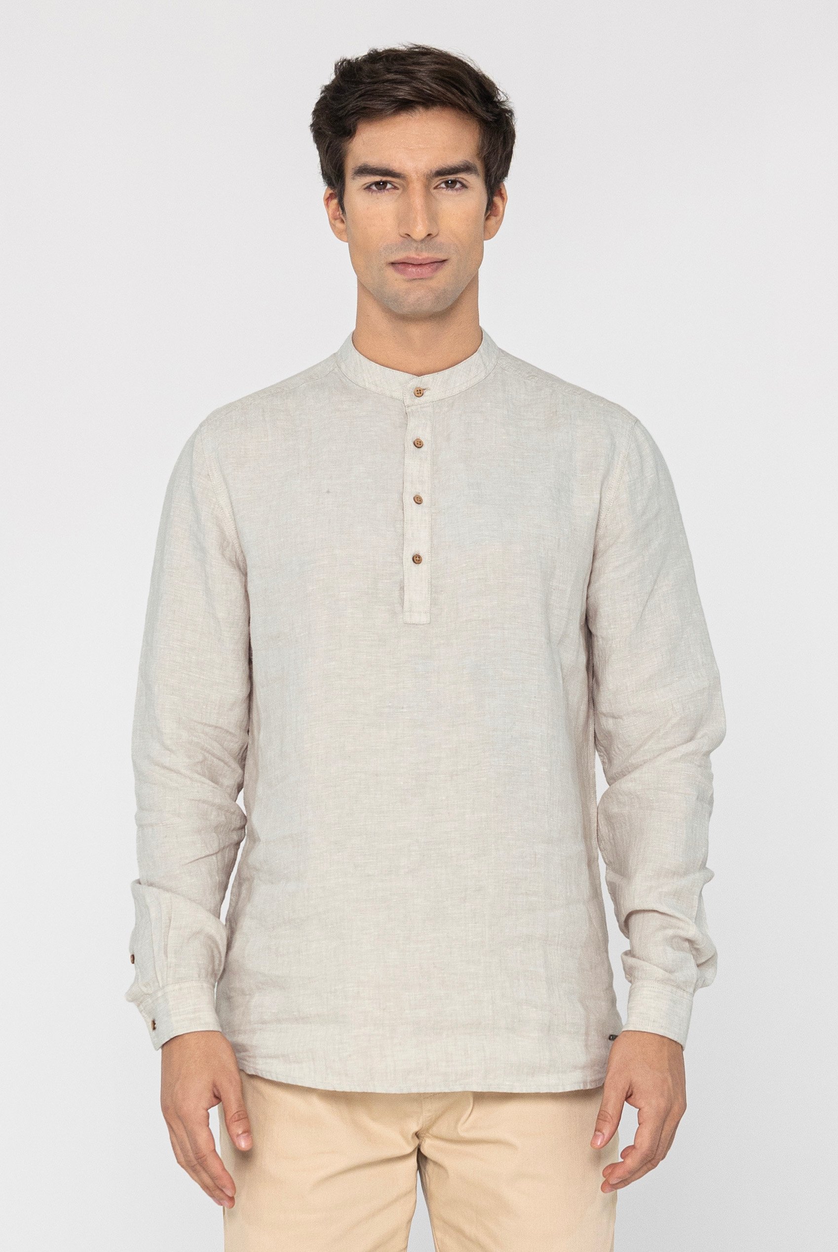 Band Collar Linen Shirt