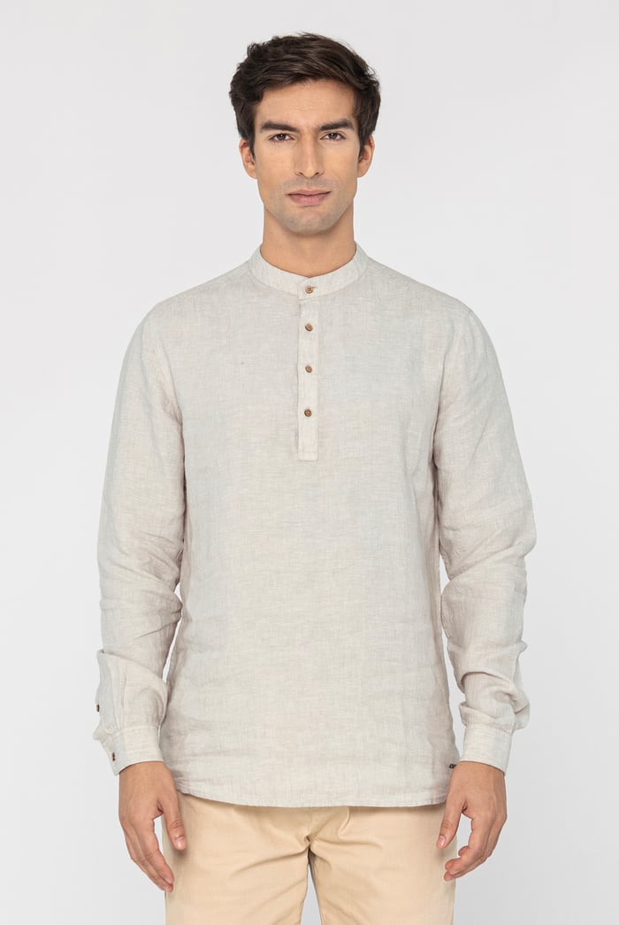 Band Collar Linen Shirt